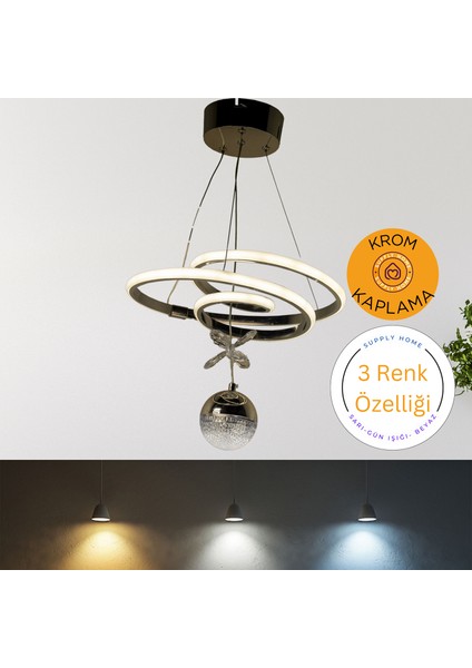 Supply Home 3 Renkli Modüllü Krom Kaplama Modern Sarkıt Toplu LED Avize Beyaz, Gün Işığı ve Sarı Renkli