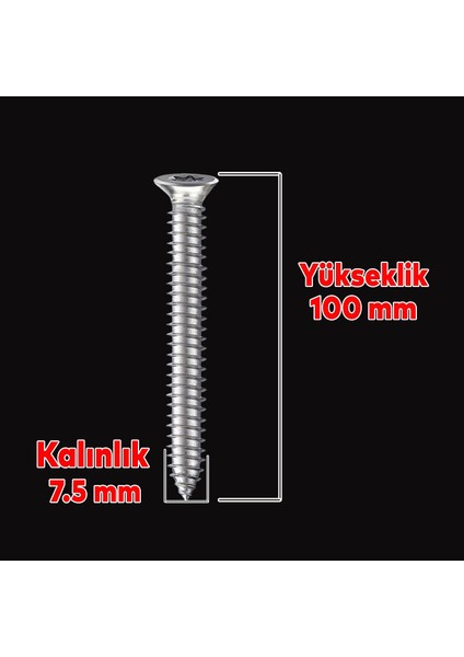 Buldex Vida 7.5X100 mm 50 Adet Sivri Uçlu Dübelsiz Beton Vidası Tork Duvar Vidası Buldeks