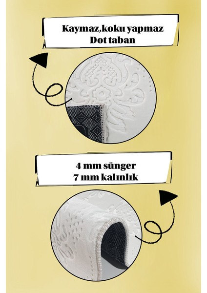 Kaymaz Tabanlı Kesme Kabartmalı Salon Koridor Mutfak Hali Krem Yolluk Ymr 9025 Krem fırsatları