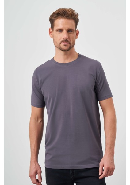 Erkek Füme Basic Bisiklet Yaka Dynamic Fit T-Shirt