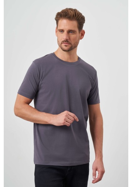 Erkek Füme Basic Bisiklet Yaka Dynamic Fit T-Shirt