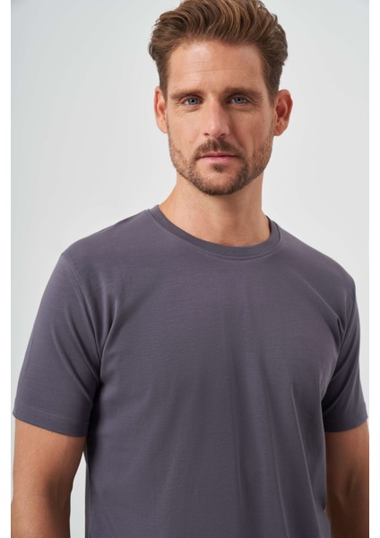 Erkek Füme Basic Bisiklet Yaka Dynamic Fit T-Shirt