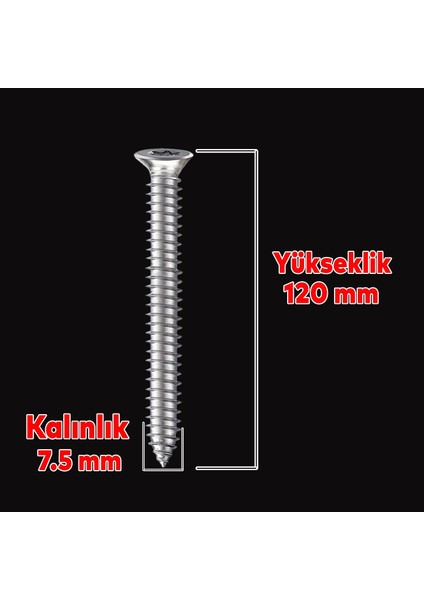 Buldex Vida 7.5X120 mm 50 Adet Sivri Uçlu Dübelsiz Beton Vidası Tork Duvar Vidası Buldeks