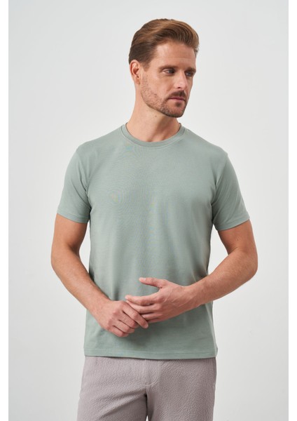 Erkek Çağla Yeşili Basic Bisiklet Yaka Dynamic Fit T-Shirt