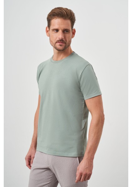 Erkek Çağla Yeşili Basic Bisiklet Yaka Dynamic Fit T-Shirt