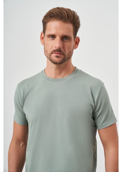 Erkek Çağla Yeşili Basic Bisiklet Yaka Dynamic Fit T-Shirt