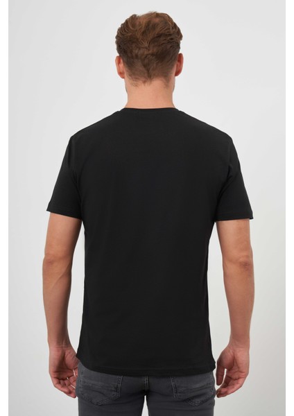 Erkek Siyah Trend Süprem Baskılı Bisiklet Yaka Dynamic Fit T-Shirt