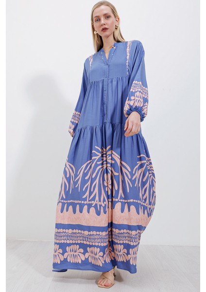 2423 Otantik Desenli Elbise - Y.indigo