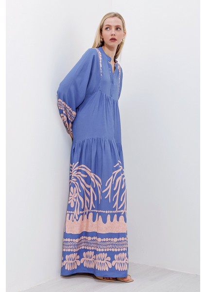 2423 Otantik Desenli Elbise - Y.indigo modelleri