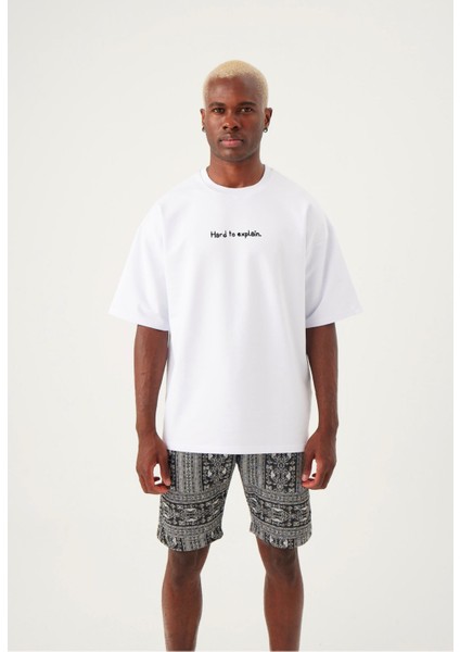 Erkek Hard To Explain Oversize Beyaz T-Shirt