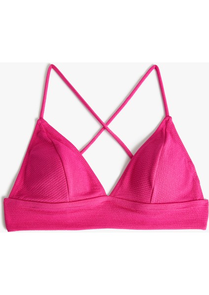 Üçgen Bikini Üstü Dokulu Çapraz Askılı Kaplı