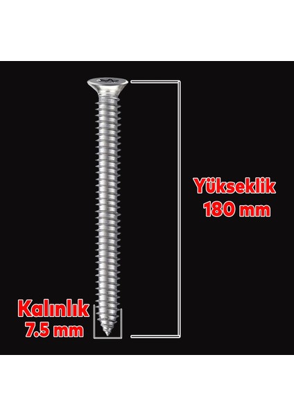 Buldex Vida 7.5X180 mm 50 Adet Sivri Uçlu Dübelsiz Beton Vidası Tork Duvar Vidası Buldeks