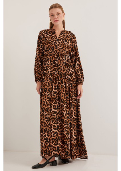 Kadın Kahverengi Bej Viskon Tesettür Elbise 2423 fiyatları