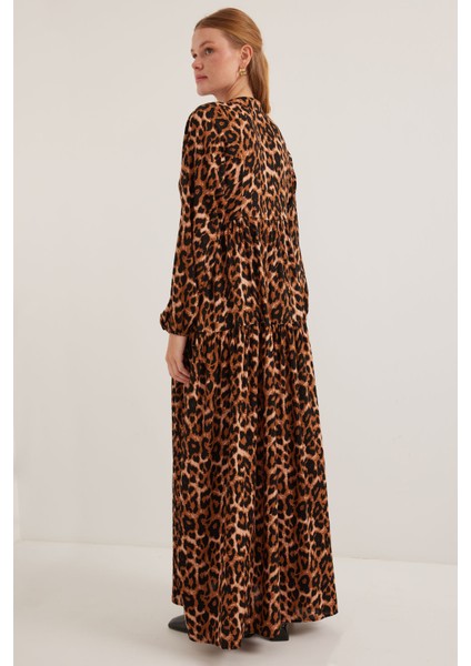 Kadın Kahverengi Bej Viskon Tesettür Elbise 2423 fırsatları