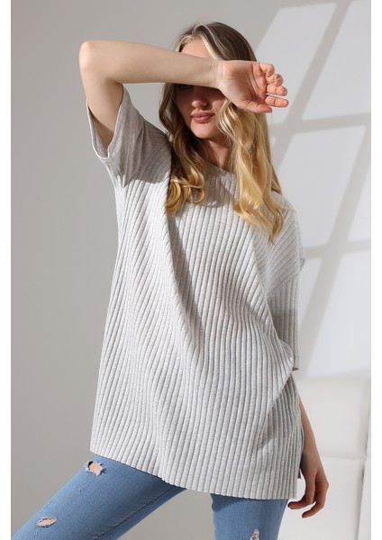 Oversize Yırtmaçlı Raporlu Tunik T-Shirt 21493 Karmelanj fiyatları