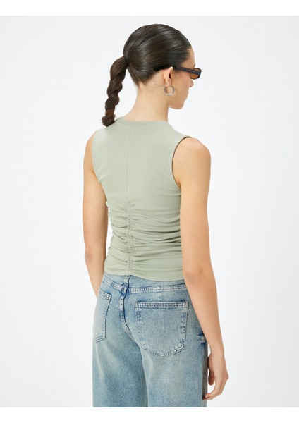 Crop Fitilli Atlet Bisiklet Yaka Drapeli Pamuklu