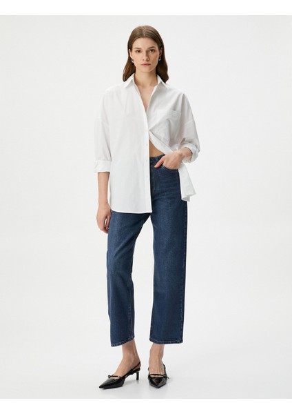 Straight Jean Kot Pantolon Düz Paça Esnemeyen Pamuklu Cepli - Eve Jean