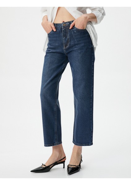 Straight Jean Kot Pantolon Düz Paça Esnemeyen Pamuklu Cepli - Eve Jean modelleri