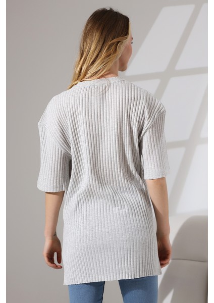 Oversize Yırtmaçlı Raporlu Tunik T-Shirt 21493 Karmelanj modelleri