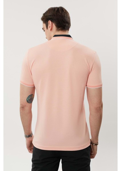 Triko Yaka Yakası Düğmeli Erkek Pembe Yakalı Tshirt