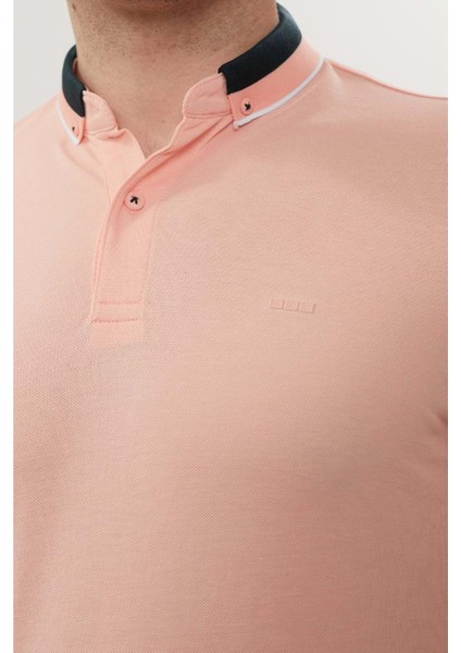 Triko Yaka Yakası Düğmeli Erkek Pembe Yakalı Tshirt