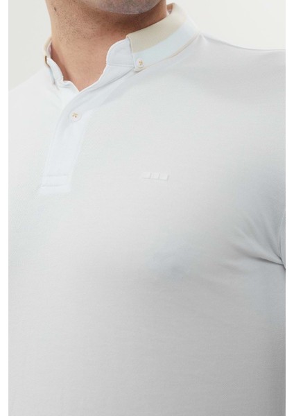 Triko Yaka Yakası Düğmeli Erkek Beyaz Yakalı Tshirt