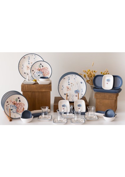 Takım Kahvaltı Blue Flowers 42 Parça 6 Kişilik