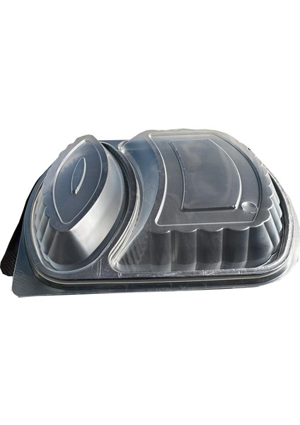 Şeffaf Kapaklı Sıcak Soğuk Isıya Dayanıklı Yemek Salata Kabı - 2 Bölmeli - 21X25 Cm. - 20 Adet