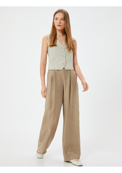 Keten Yelek Fleto Cep Detaylı V Yaka Slim Fit