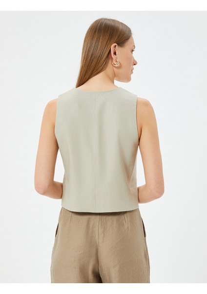 Keten Yelek Fleto Cep Detaylı V Yaka Slim Fit fırsatları