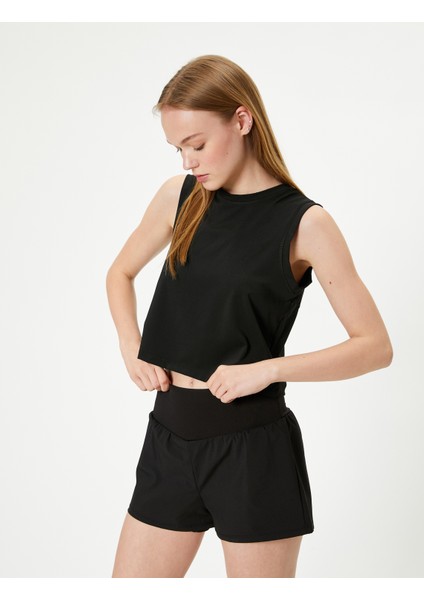 Spor Crop Kolsuz Tişört Bisiklet Yaka Rahat Kalıp fiyatları