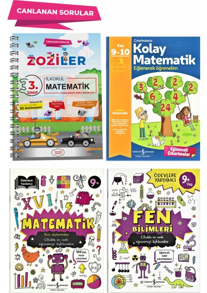 3.Sınıf (4lü Set) Matematik Canlanan Soru Bankası, Fen Bilgisi, Ödevlere Yardımcı Matematik Kitabı, Kolay Matematik