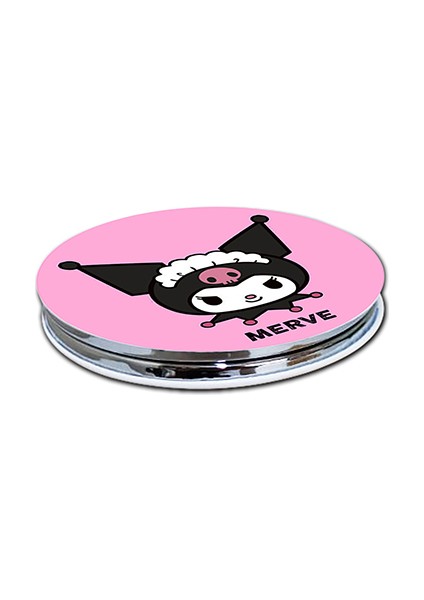 Kuromi Baskılı Ayna Yuvarlak Kişiye Özel Isim Baskılı Cep Aynası 7 Cm (Kapaklı Ve Büyüteçli)