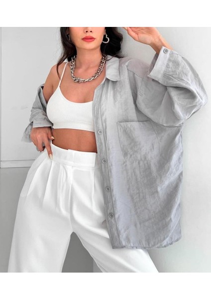 Kadın Omzu Düşük Oversize Gömlek