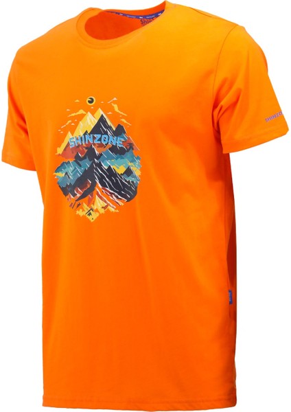 Erkek Bisiklet Yaka Mevsimlik Göğüs Baskılı Standart Fit Turuncu T-Shirt
