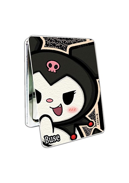 Kuromi Baskılı Dikdörtgen Kişiye Özel Isim Baskılı Cep Aynası 8x6 Cm (Kapaklı Ve Büyüteçli)