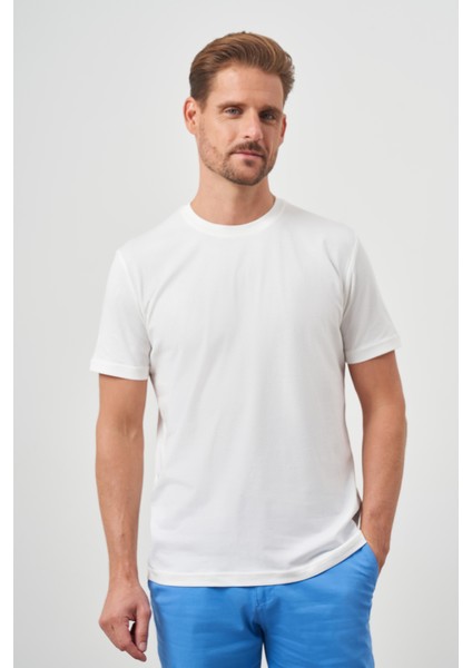 Erkek Ekru Basic Bisiklet Yaka Dynamic Fit T-Shirt fiyatları