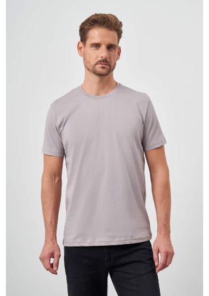 Erkek Antrasit Basic Bisiklet Yaka Dynamic Fit T-Shirt