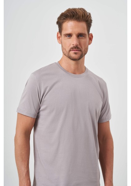 Erkek Antrasit Basic Bisiklet Yaka Dynamic Fit T-Shirt modelleri
