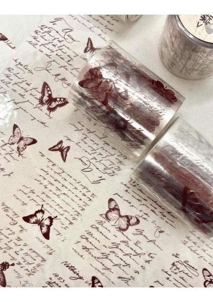 Butterfly Şeffaf İngilizce Yazılı Kelebek Desenli 3m Washi Bant/Masking Tape/Desenli Bant/Etiket/Çıkartma/Bullet Journal fırsatları