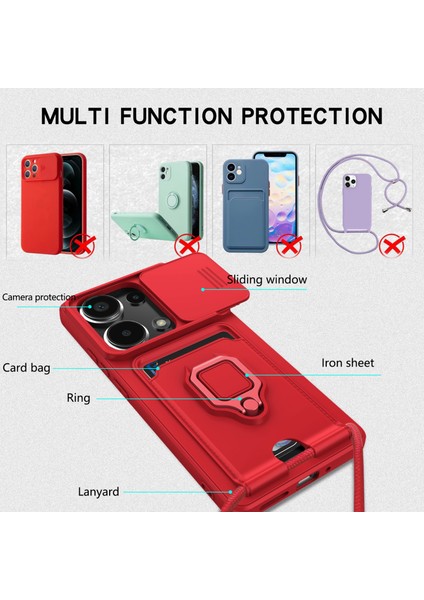 MTK Moveteck Xiaomi Redmi Note 13 Pro 5g Uyumlu Kılıf Kamera Lens Sürgülü Korumalı Yüzüklü Kartvizit Bölmeli Ip Askılı Zuma Silikon