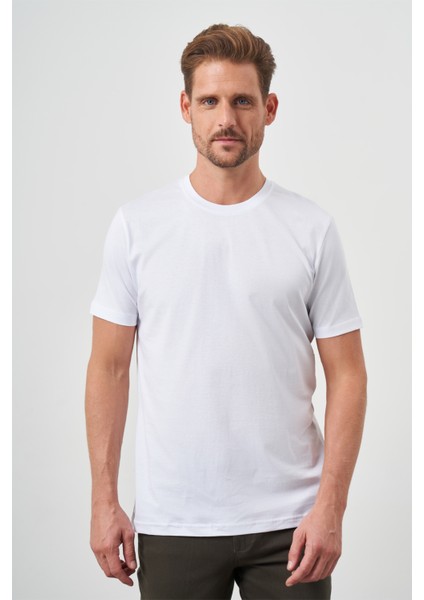 Erkek Beyaz Basic Bisiklet Yaka Dynamic Fit T-Shirt