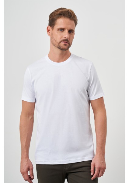 Erkek Beyaz Basic Bisiklet Yaka Dynamic Fit T-Shirt