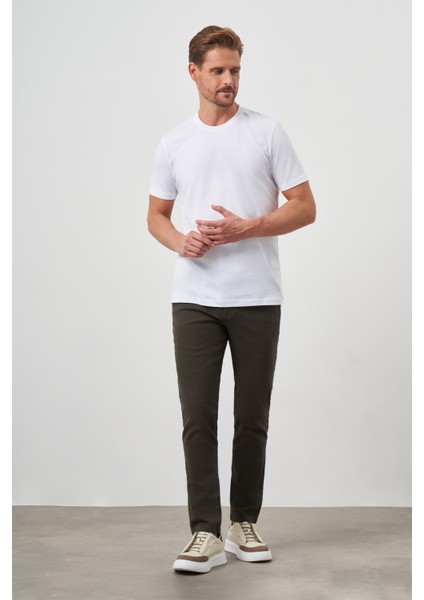 Erkek Beyaz Basic Bisiklet Yaka Dynamic Fit T-Shirt