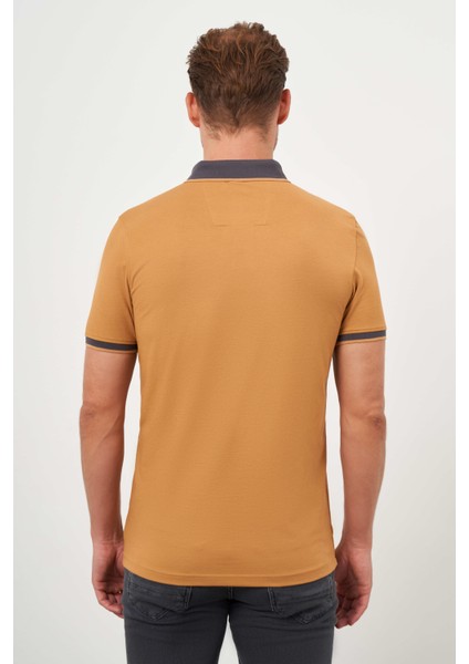 Erkek Oranj Trend Oxford Pike Düz Düğmeli Yaka Dynamic Fit T-Shirt