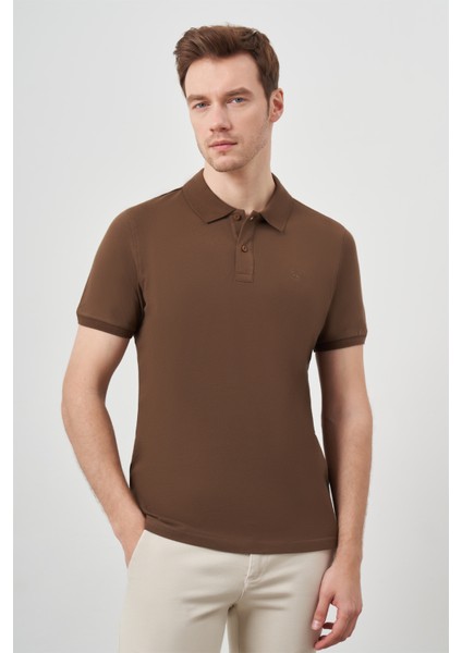 Erkek A-Kahverengi Basic Polo Yaka Dynamic Fit T-Shirt