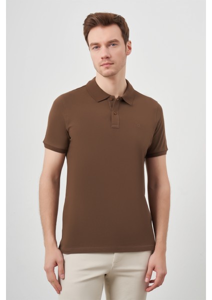 Erkek A-Kahverengi Basic Polo Yaka Dynamic Fit T-Shirt