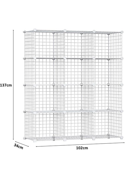 12 Bölmeli Tel Küp Çok Amaçlı Organizer Raf Beyaz 33CM Mutfak, Oyuncak, Kiler, Depolama Rafı