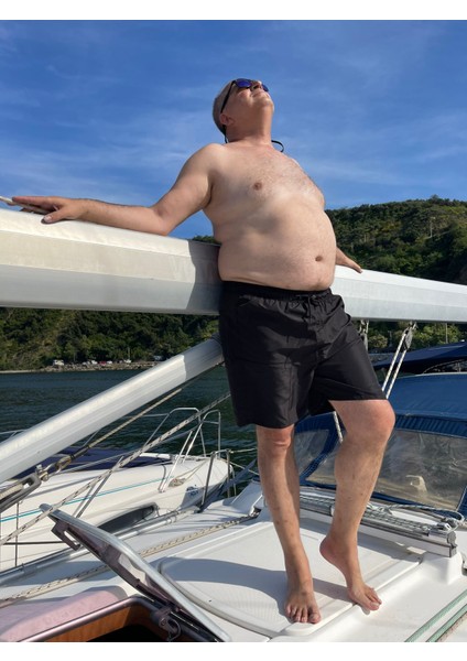 Erkek Büyük Beden Siyah Hızlı Kuruyan Kumaş Tek Arka Cepli Standart Boy Mayo Deniz Şortu fiyatları