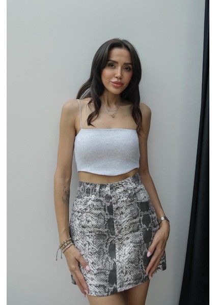 Gri Eva Askılı Crop Top